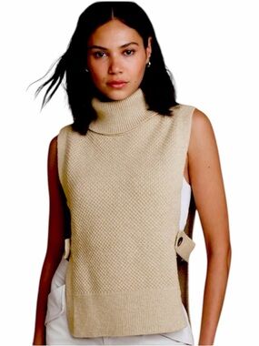NEW Banana Republic Long Textured Turtleneck Sweater Vest in Llama Hair Heather